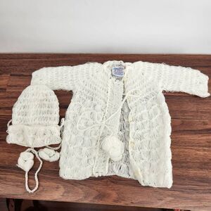 Vintage Acrylic Crocheted Baby Cardigan White Knit Little Loves by LlCo & Matchi